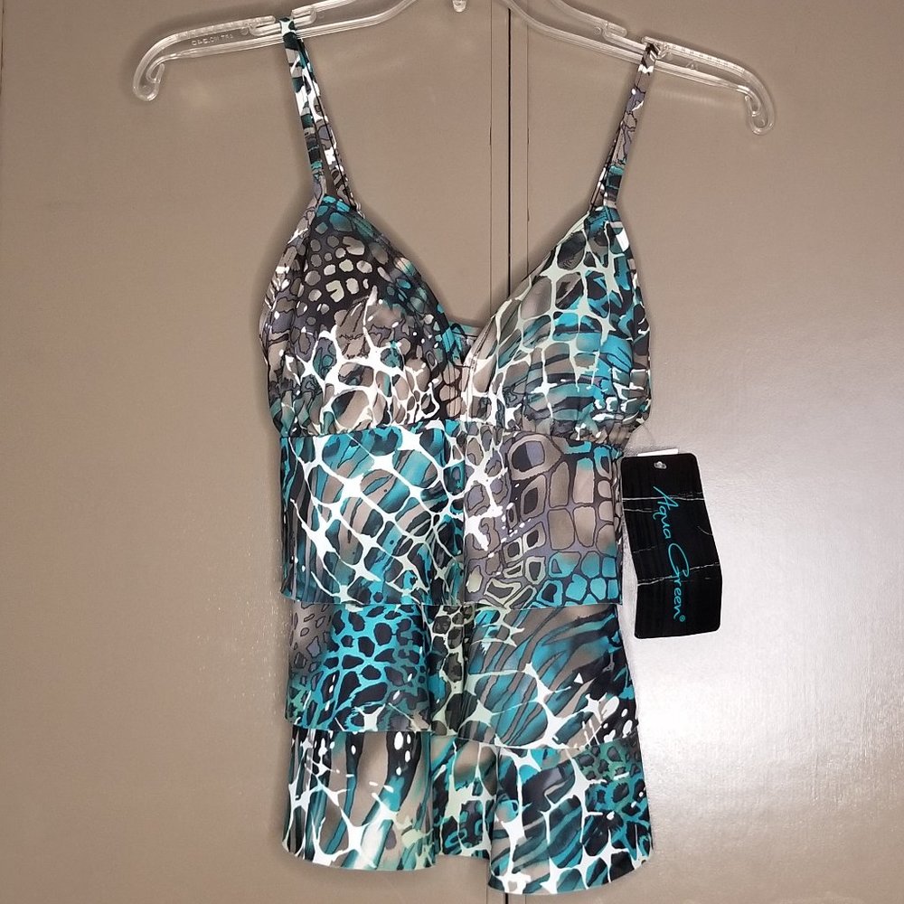 Aqua Green Tiered Tankini Top